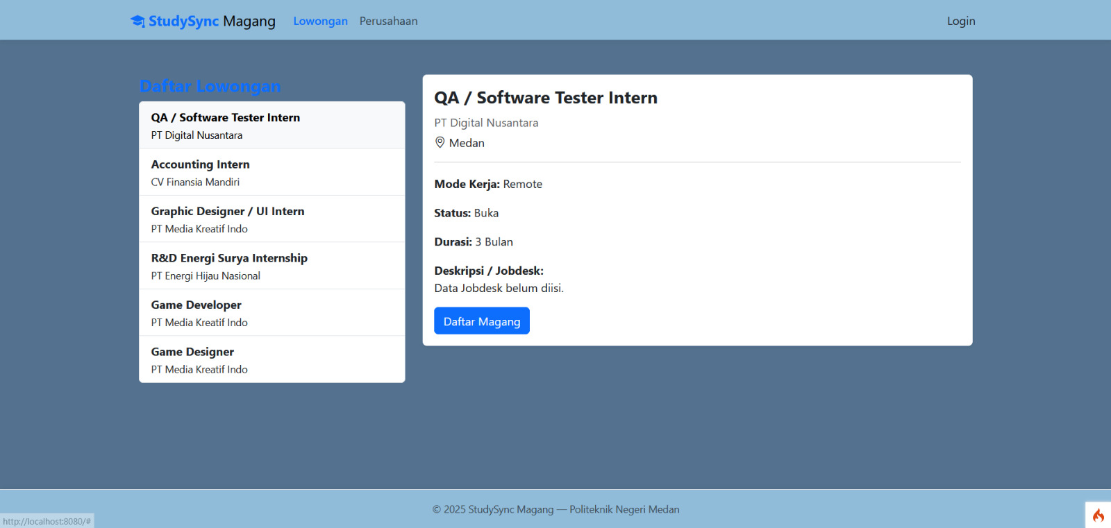 Sistem Informasi Pelamaran Magang Study Sync