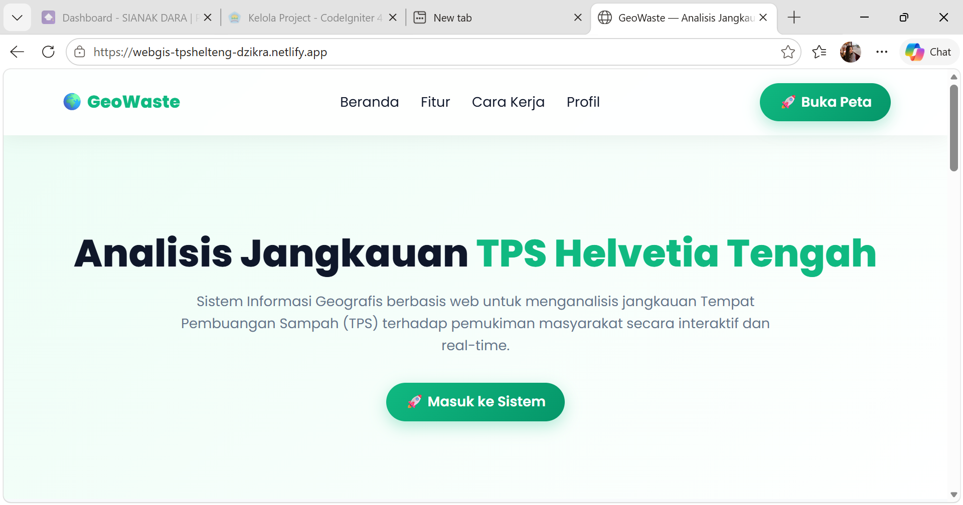 Screenshot 1 dari project GeoWaste - Sistem Informasi Geografis TPS di Helvetia Tengah