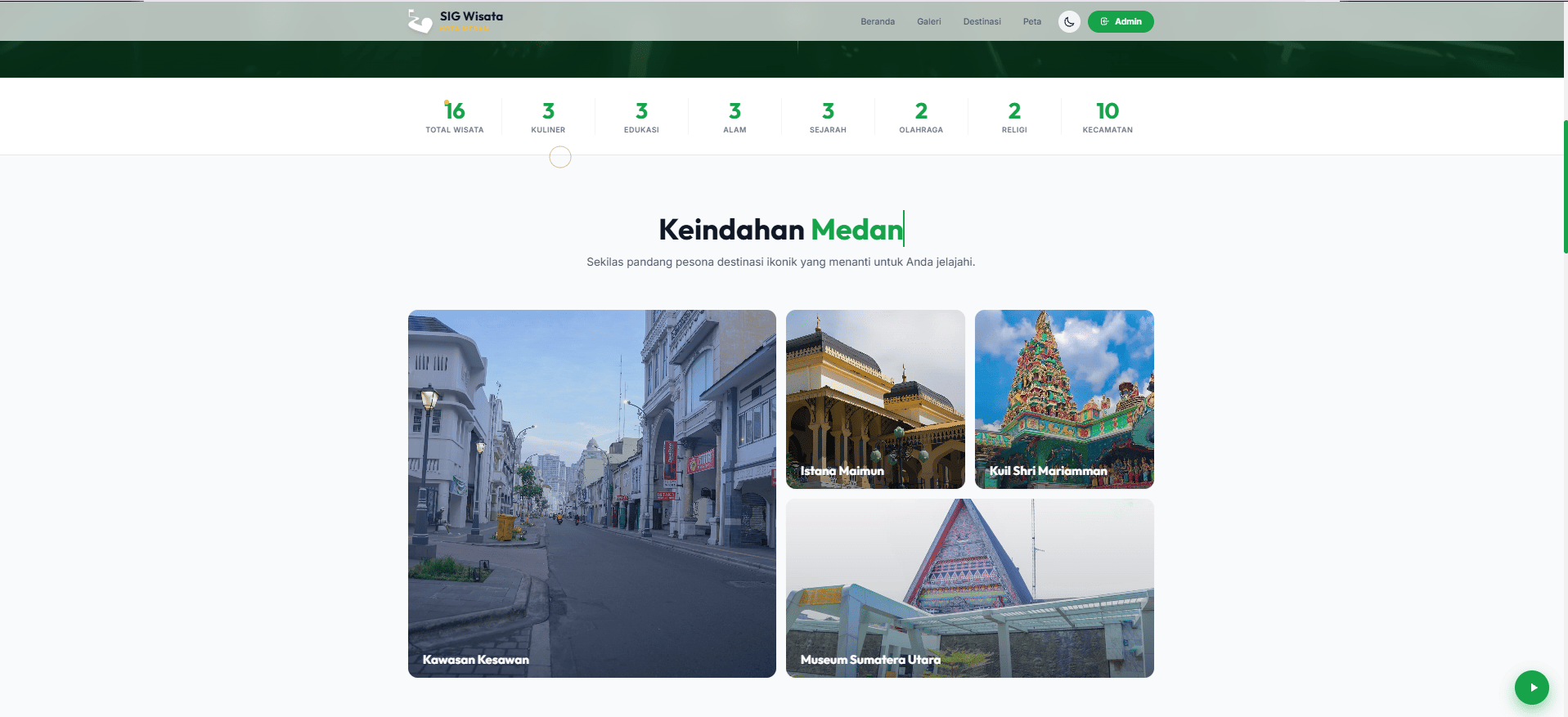 Screenshot 2 dari project WisataMedanku - Platform Sistem Informasi Geografis Pariwisata Kota Medan Berbasis Web