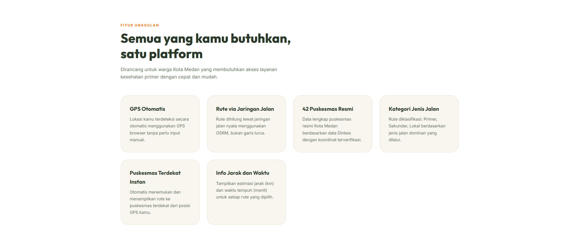 Screenshot 1 dari project MedanSehat - Pemetaan Rute Area Layanan Fasilitas Publik