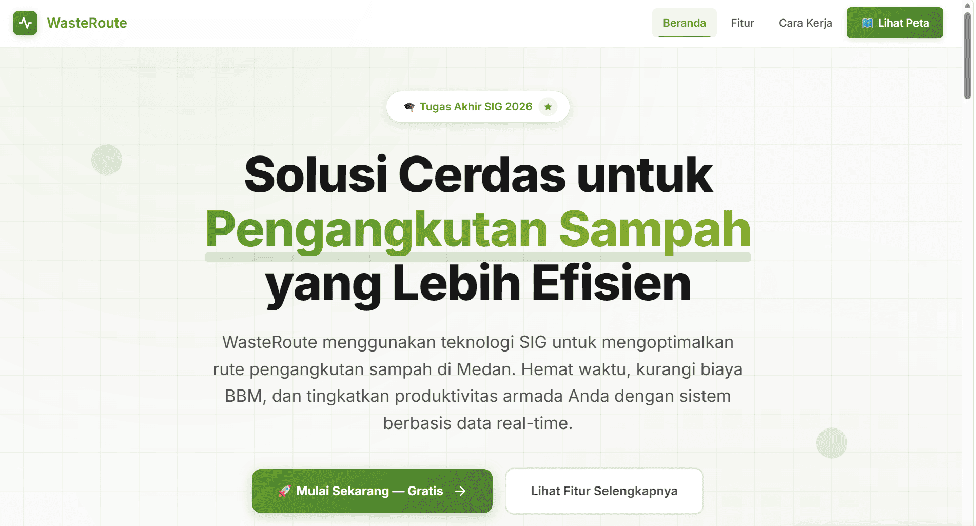 Screenshot 1 dari project Pengembangan Sistem Informasi Geografis untuk Menentukan Rute Pengangkutan Sampah Berbasis Data Spasial