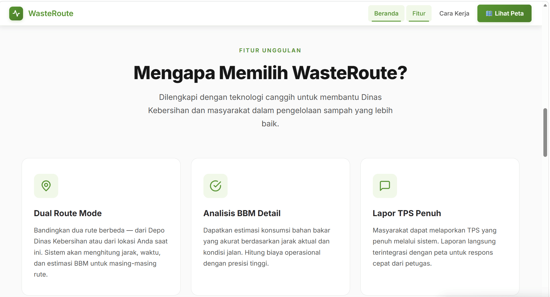 Screenshot 2 dari project Pengembangan Sistem Informasi Geografis untuk Menentukan Rute Pengangkutan Sampah Berbasis Data Spasial