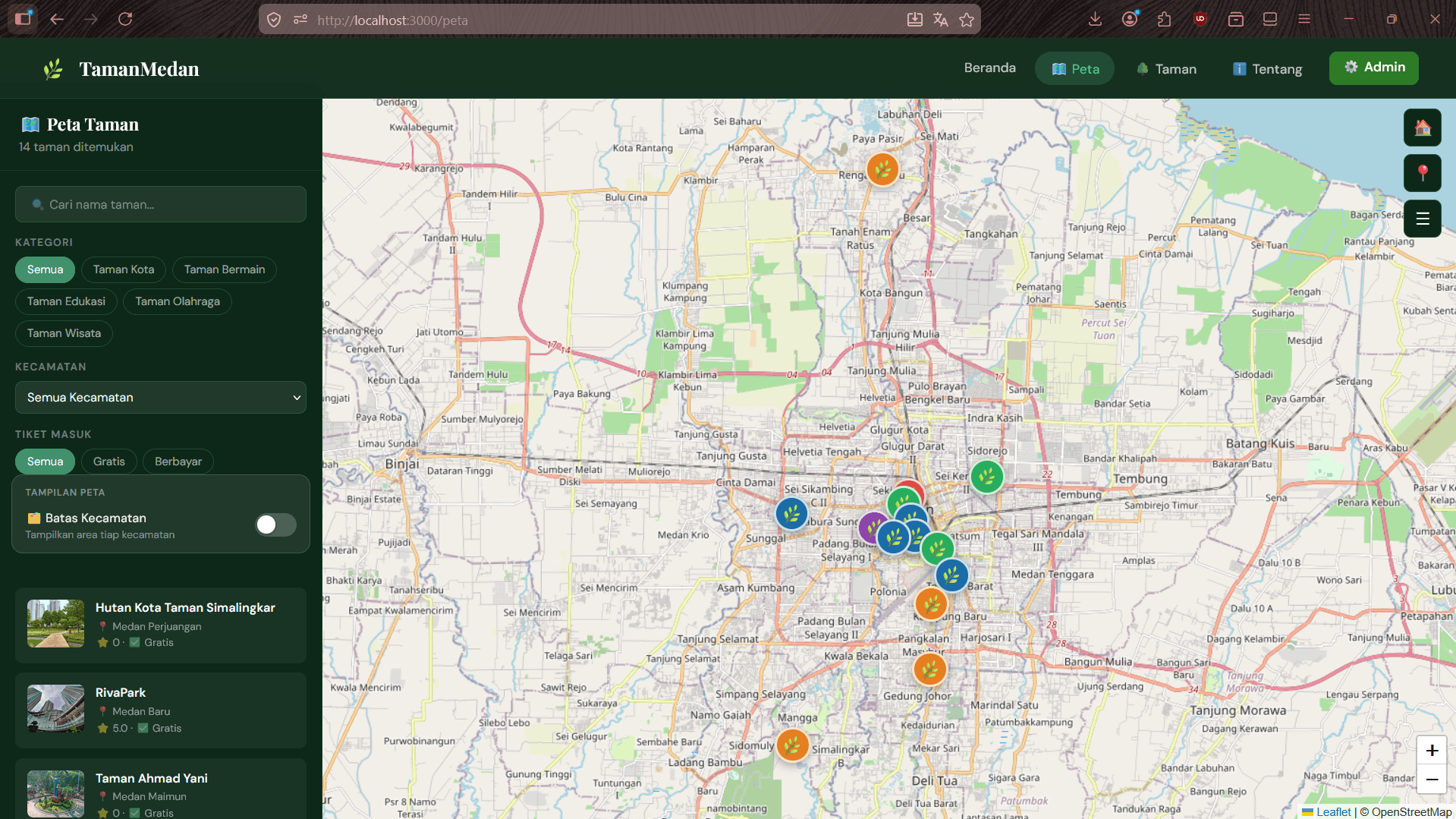 Screenshot 8 dari project Sistem Informasi Geografis Pemetaan taman dan rute di kota Medan