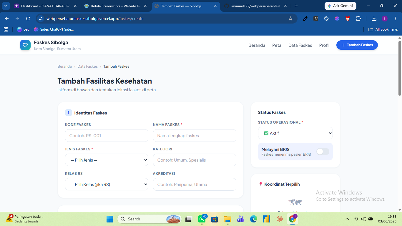 Screenshot 12 dari project Website Persebaran Fasilitas Kesehatan di Sibolga