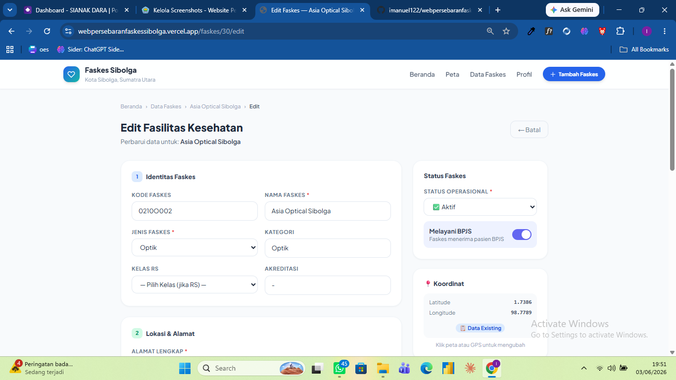 Screenshot 17 dari project Website Persebaran Fasilitas Kesehatan di Sibolga