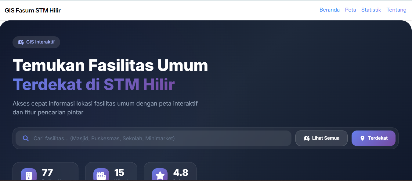 Screenshot 1 dari project Sistem Informasi Geografis Persebaran Fasilitas Umum di Kecamatan STM Hilir