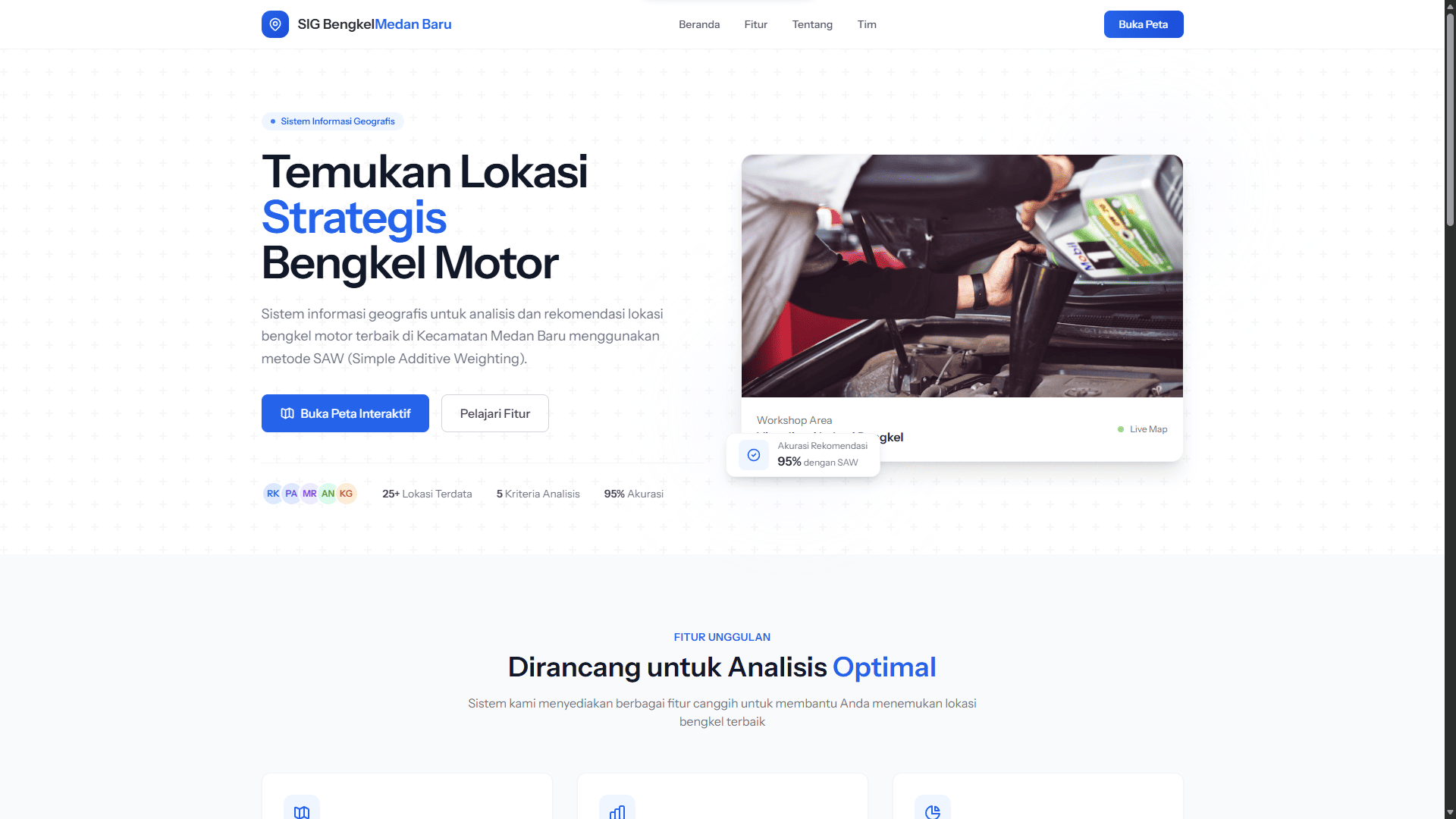 Screenshot 1 dari project Sistem Informasi Geografis Menggunakan Analisis Buffer dan Metode SAW untuk Penentuan Lokasi Strategis Usaha Bengkel Motor di Kecamatan Medan Baru