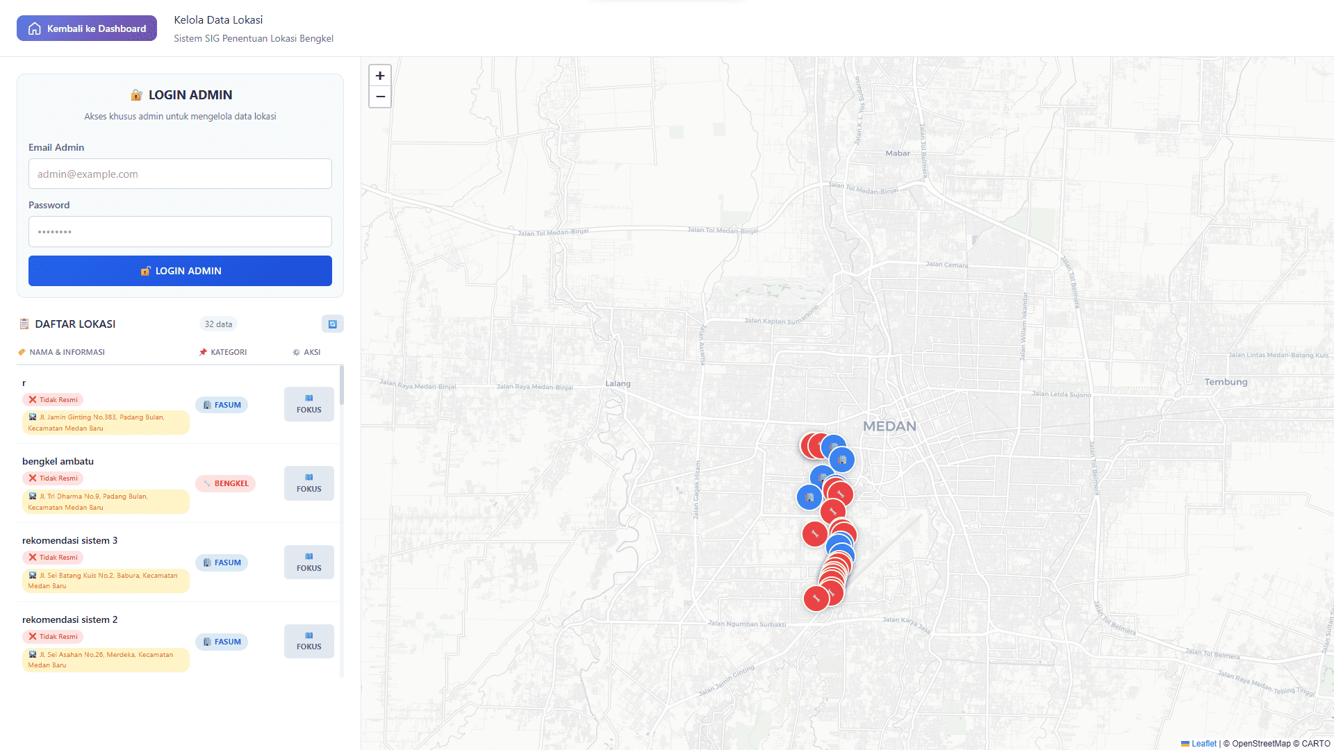 Screenshot 2 dari project Sistem Informasi Geografis Menggunakan Analisis Buffer dan Metode SAW untuk Penentuan Lokasi Strategis Usaha Bengkel Motor di Kecamatan Medan Baru