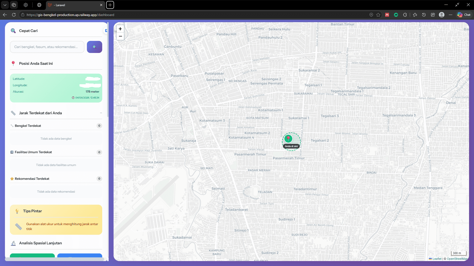 Screenshot 3 dari project Sistem Informasi Geografis Menggunakan Analisis Buffer dan Metode SAW untuk Penentuan Lokasi Strategis Usaha Bengkel Motor di Kecamatan Medan Baru