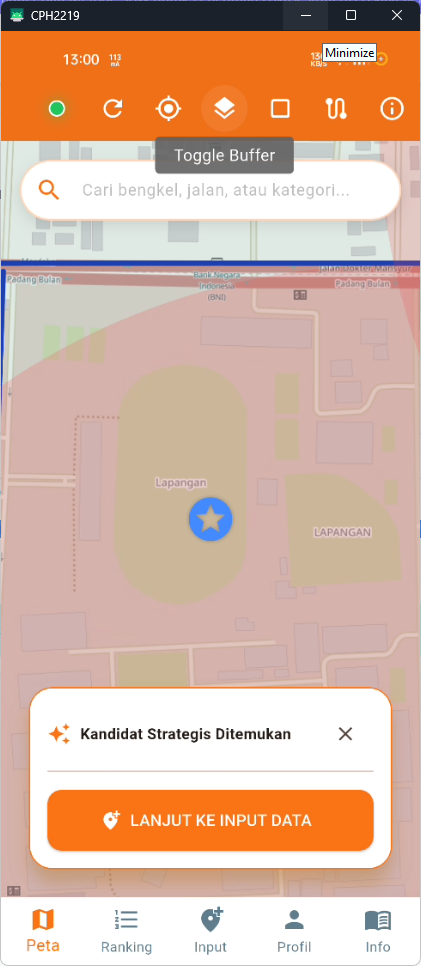 Screenshot 5 dari project Sistem Informasi Geografis Menggunakan Analisis Buffer dan Metode SAW untuk Penentuan Lokasi Strategis Usaha Bengkel Motor di Kecamatan Medan Baru