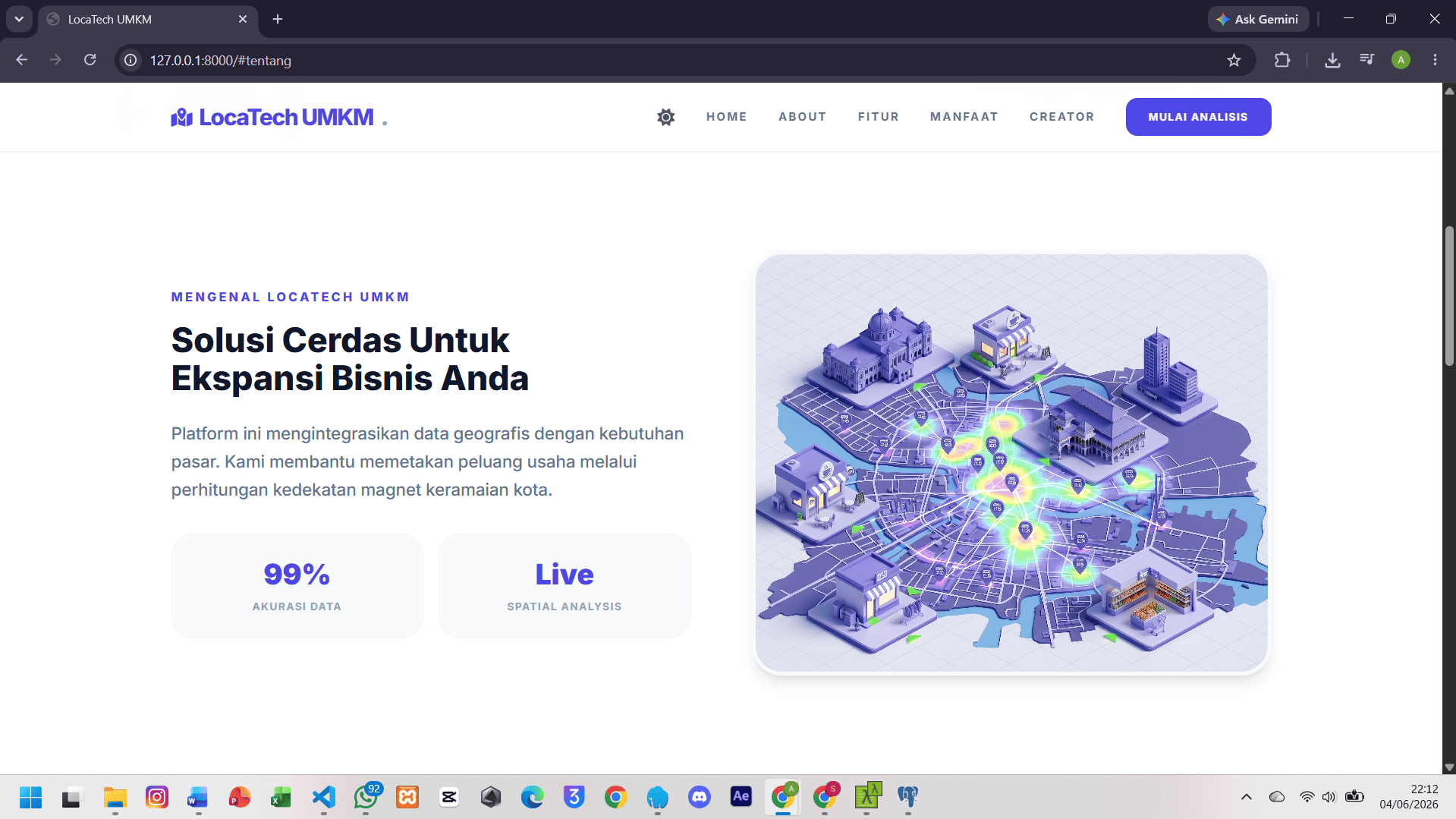 Screenshot 3 dari project PENGEMBANGAN SISTEM INFORMASI GEOGRAFIS (WEB-GIS) REAL-TIME PENENTU LOKASI STRATEGIS UMKM DI KOTA MEDAN BERBASIS POSTGIS