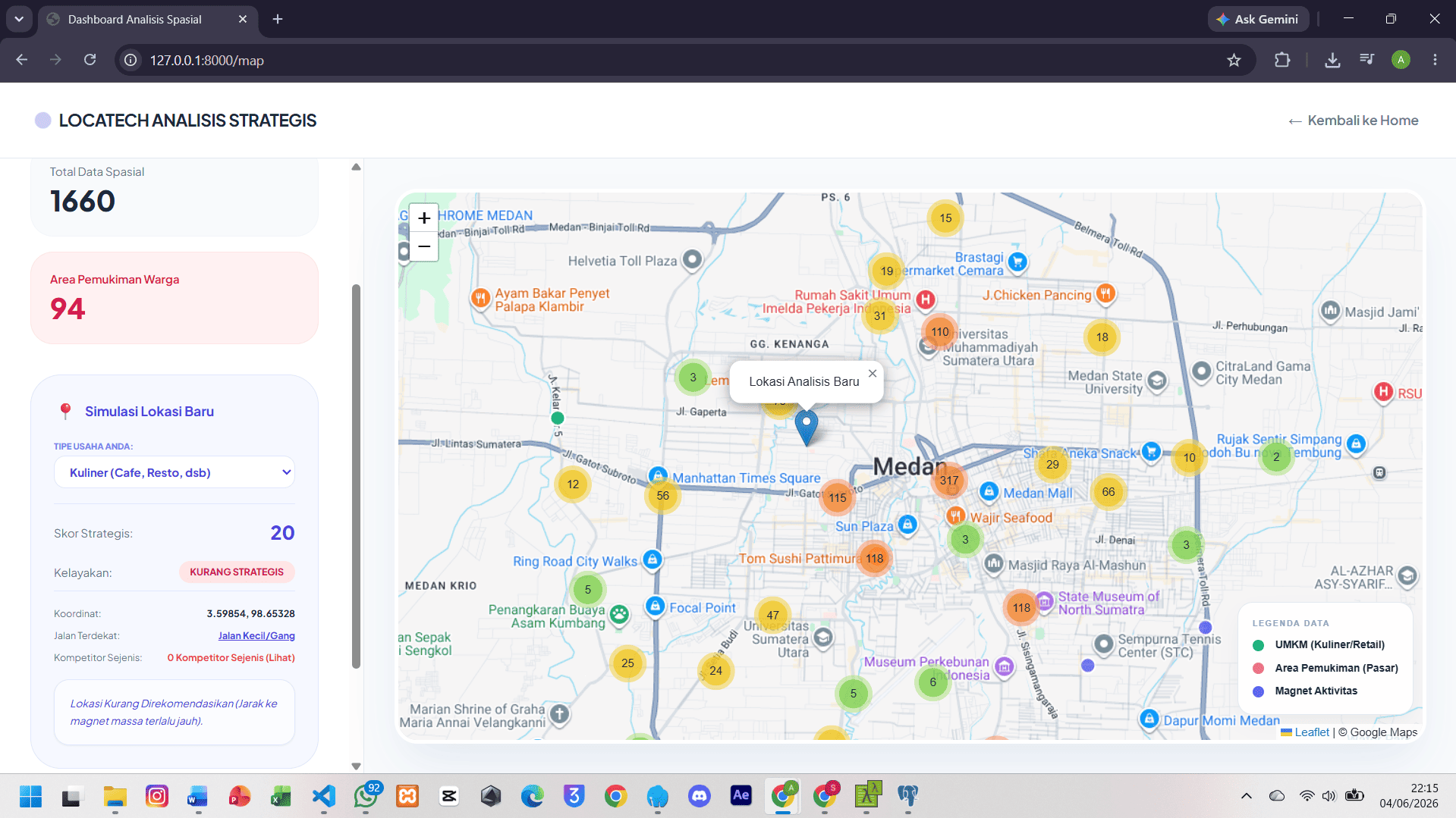 Screenshot 8 dari project PENGEMBANGAN SISTEM INFORMASI GEOGRAFIS (WEB-GIS) REAL-TIME PENENTU LOKASI STRATEGIS UMKM DI KOTA MEDAN BERBASIS POSTGIS
