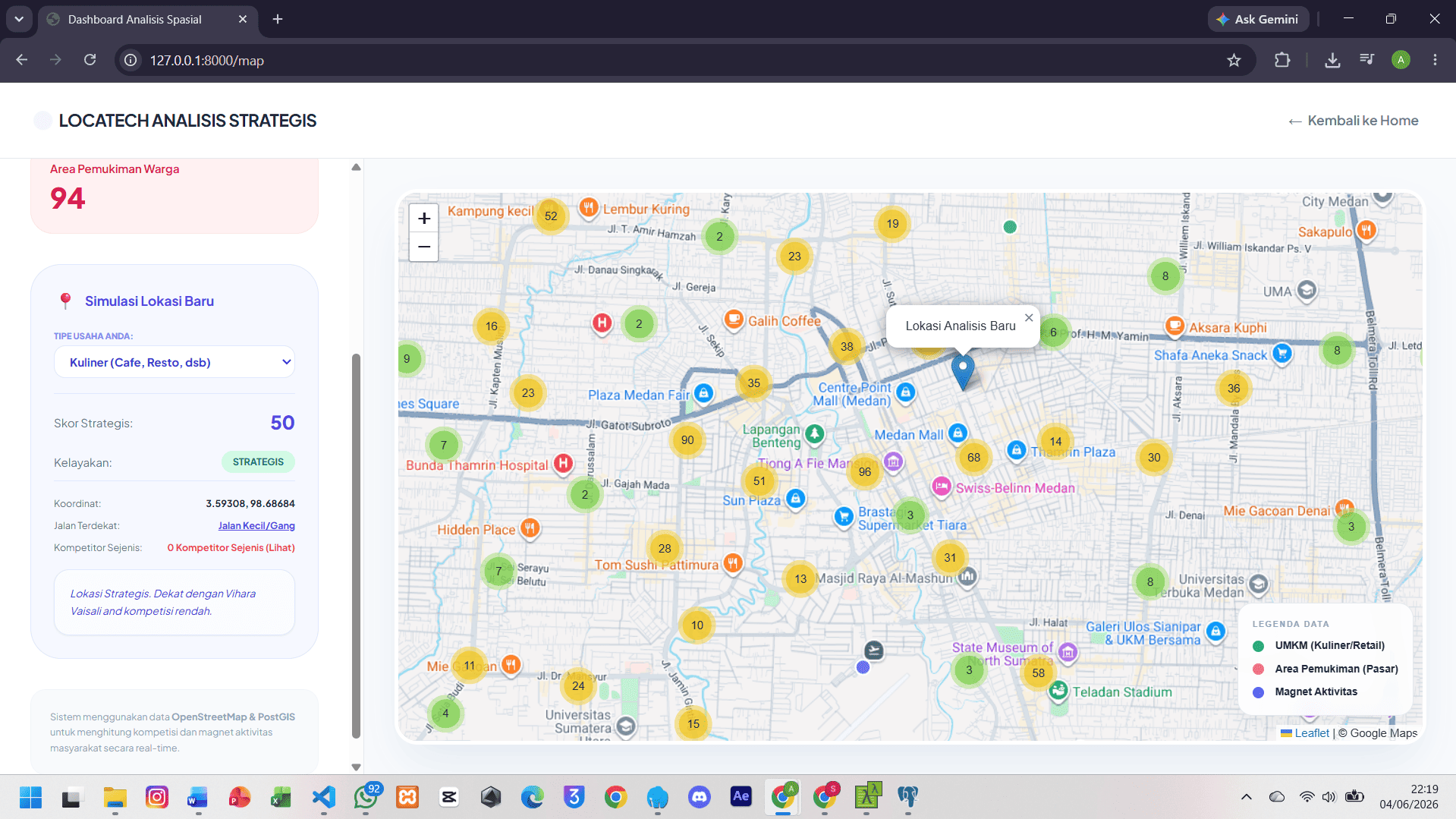 Screenshot 11 dari project PENGEMBANGAN SISTEM INFORMASI GEOGRAFIS (WEB-GIS) REAL-TIME PENENTU LOKASI STRATEGIS UMKM DI KOTA MEDAN BERBASIS POSTGIS