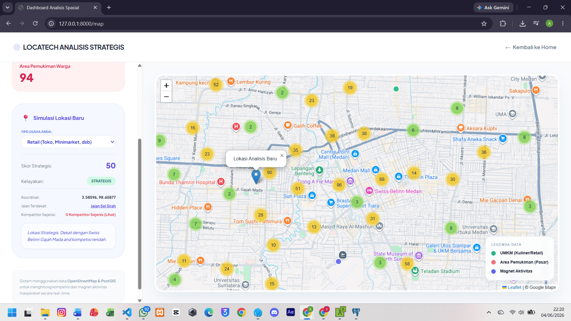 Screenshot 12 dari project PENGEMBANGAN SISTEM INFORMASI GEOGRAFIS (WEB-GIS) REAL-TIME PENENTU LOKASI STRATEGIS UMKM DI KOTA MEDAN BERBASIS POSTGIS