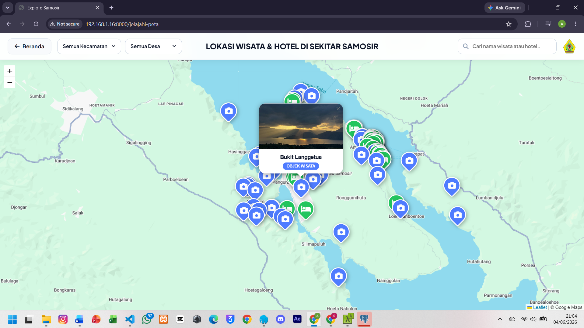 Screenshot 6 dari project PENGEMBANGAN SISTEM INFORMASI GEOGRAFIS PEMETAAN WISATA DAN PERHOTELAN DI KABUPATEN SAMOSIR DENGAN FITUR REKOMENDASI TERDEKAT DAN RUTE OTOMATIS TERINTEGRASI BERBASIS WEB DAN MOBILE