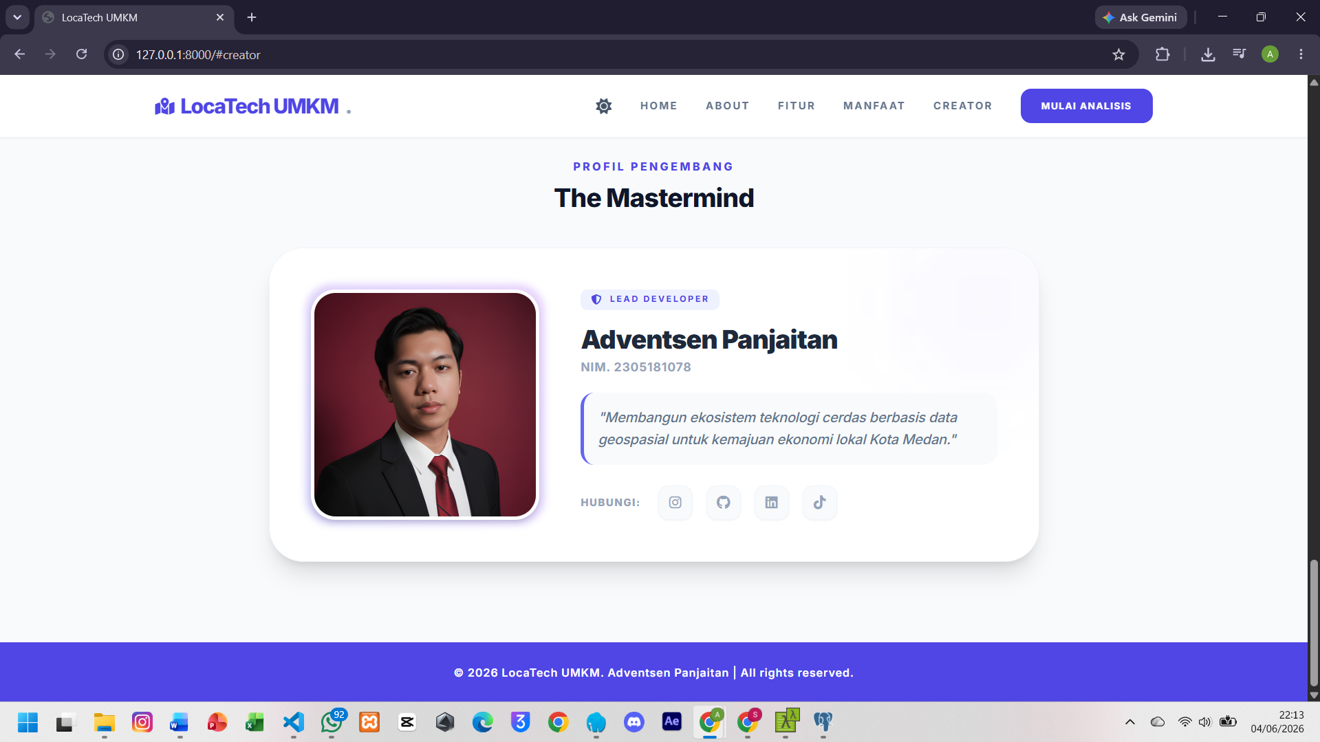 Screenshot 16 dari project PENGEMBANGAN SISTEM INFORMASI GEOGRAFIS (WEB-GIS) REAL-TIME PENENTU LOKASI STRATEGIS UMKM DI KOTA MEDAN BERBASIS POSTGIS