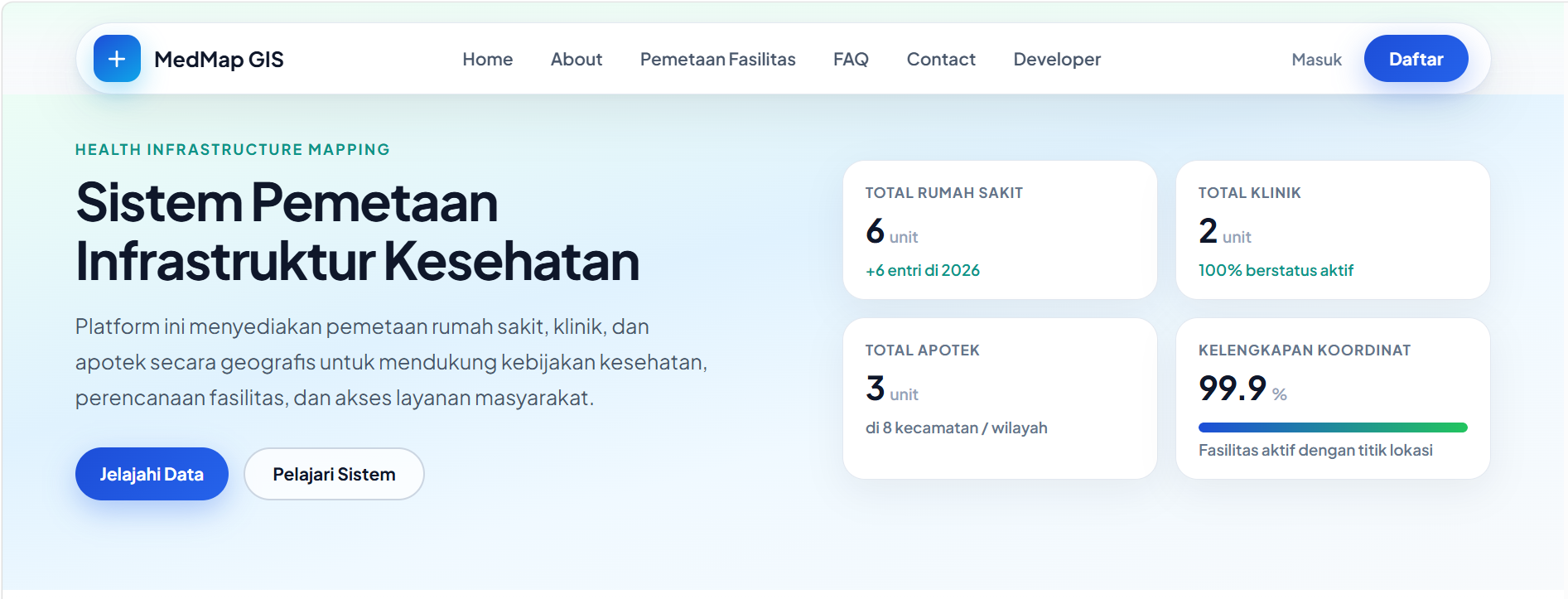 Thumbnail MedMap GIS – Sistem Pemetaan Infrastruktur Kesehatan Berbasis Geographic Information System.