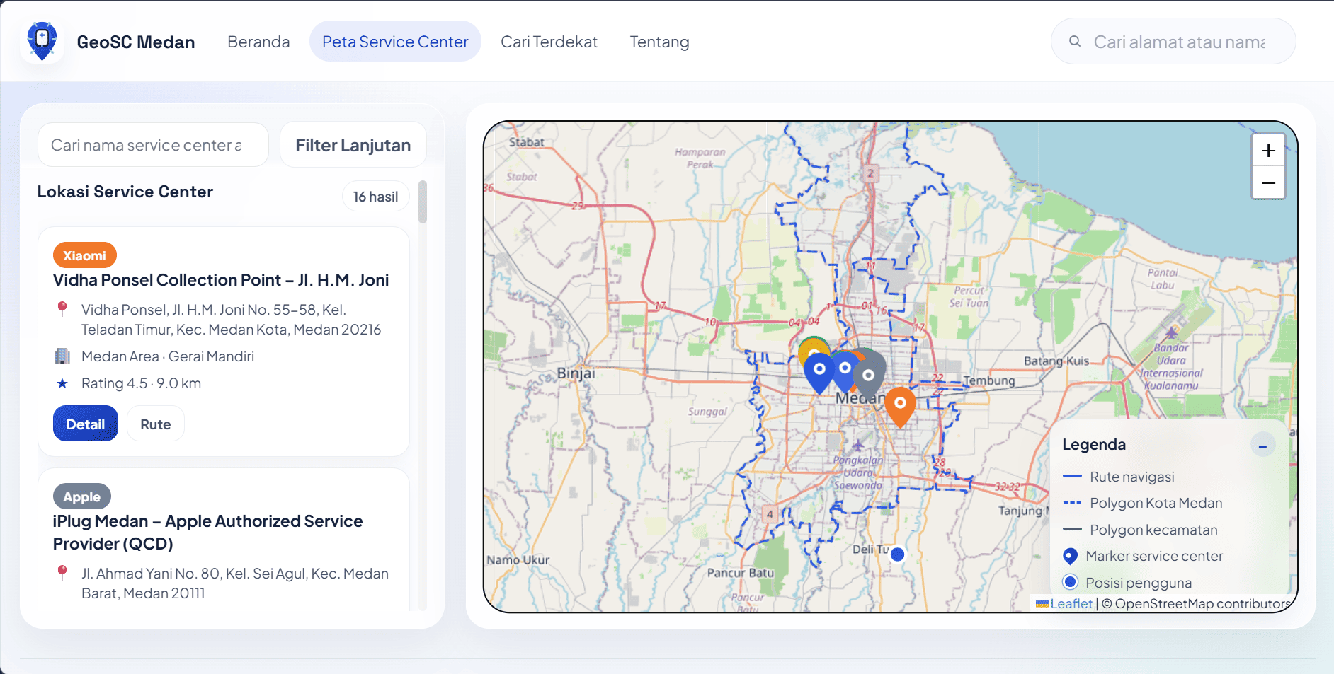Thumbnail project SIG Pemetaan Lokasi Service Center Resmi Smartphone Kota Medan