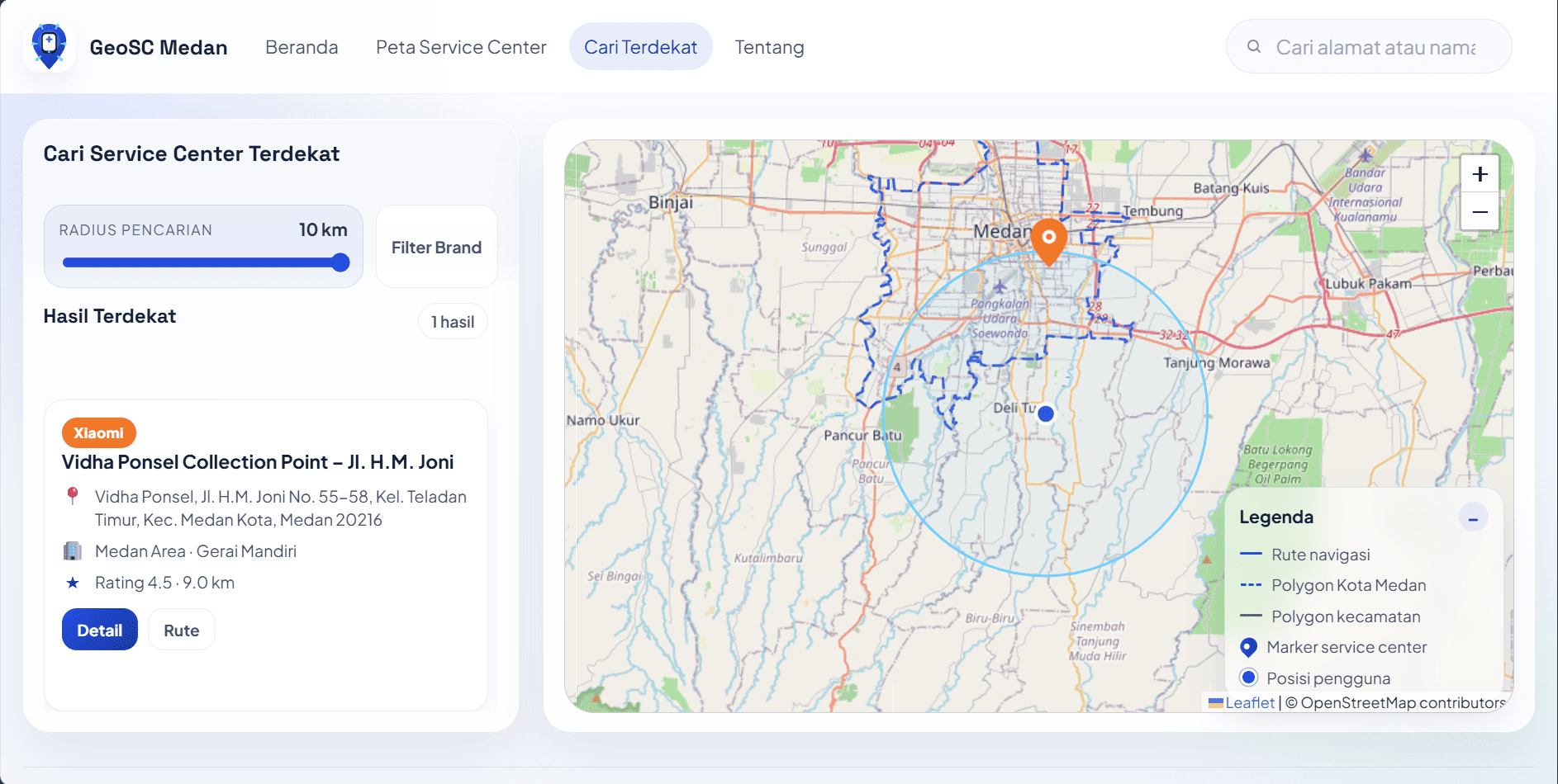 Screenshot 2 dari project SIG Pemetaan Lokasi Service Center Resmi Smartphone Kota Medan