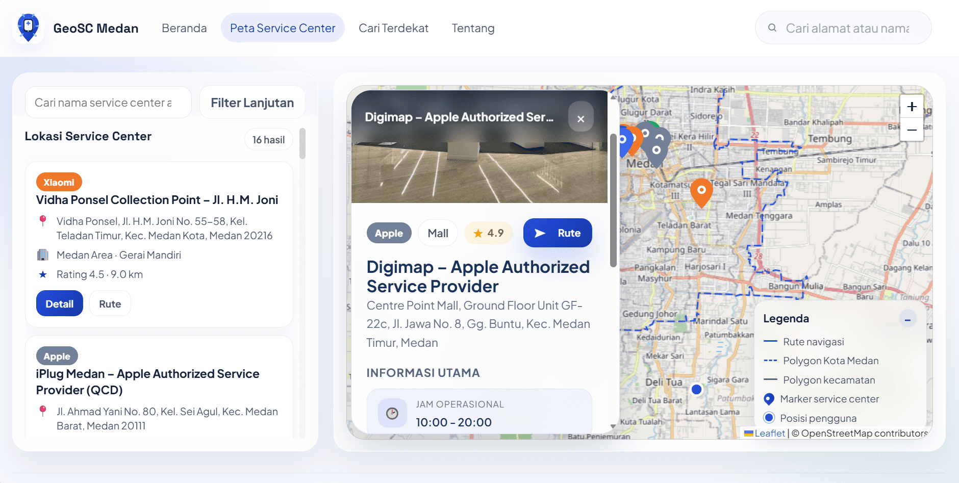 Screenshot 3 dari project SIG Pemetaan Lokasi Service Center Resmi Smartphone Kota Medan