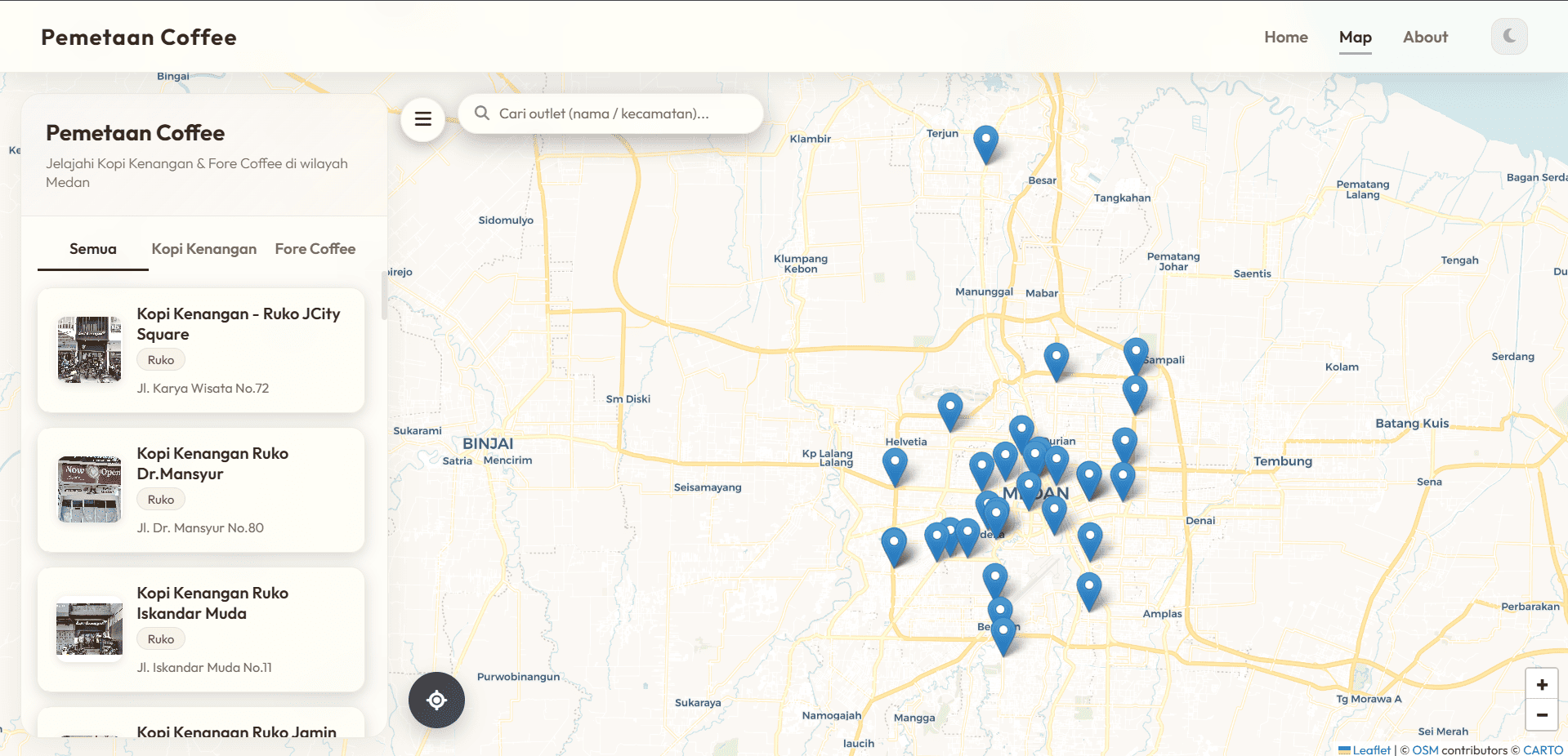 Screenshot 4 dari project Pemetaan Gerai Kopi Modern di Kota Medan Khususnya Kopi Kenangan dan Fore Coffee