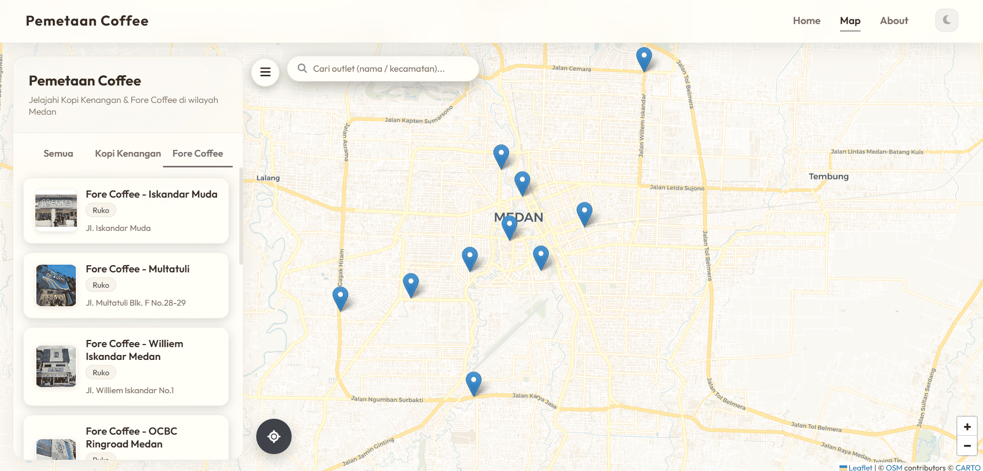Screenshot 5 dari project Pemetaan Gerai Kopi Modern di Kota Medan Khususnya Kopi Kenangan dan Fore Coffee