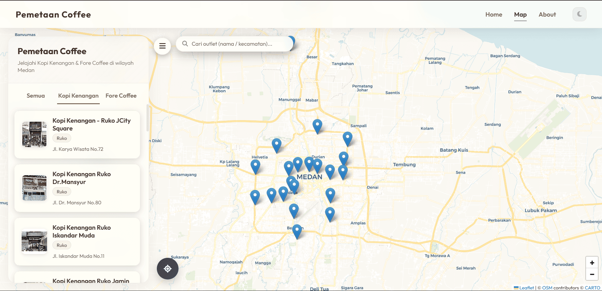 Screenshot 6 dari project Pemetaan Gerai Kopi Modern di Kota Medan Khususnya Kopi Kenangan dan Fore Coffee