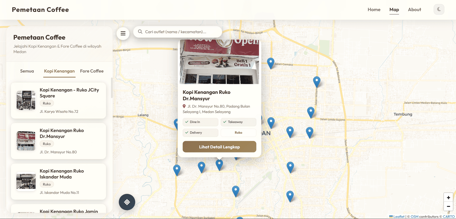 Screenshot 7 dari project Pemetaan Gerai Kopi Modern di Kota Medan Khususnya Kopi Kenangan dan Fore Coffee