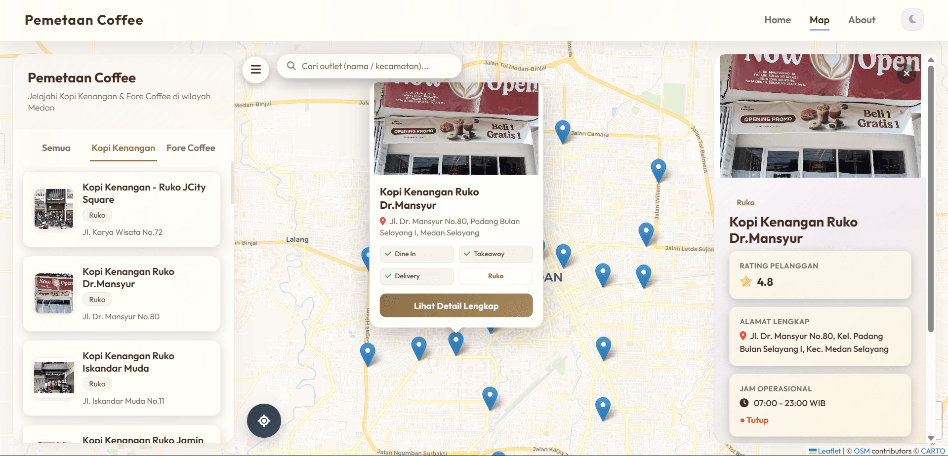 Screenshot 8 dari project Pemetaan Gerai Kopi Modern di Kota Medan Khususnya Kopi Kenangan dan Fore Coffee