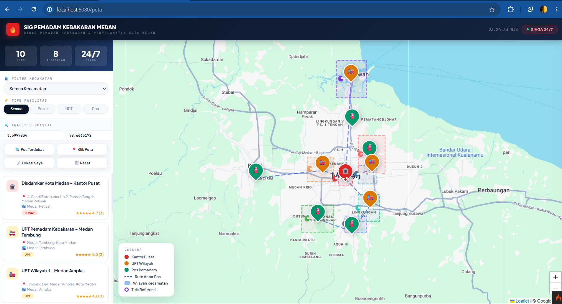 Screenshot 1 dari project Sistem Informasi Geografis Pemetaan Pemadam Kebakaran Daerah Medan