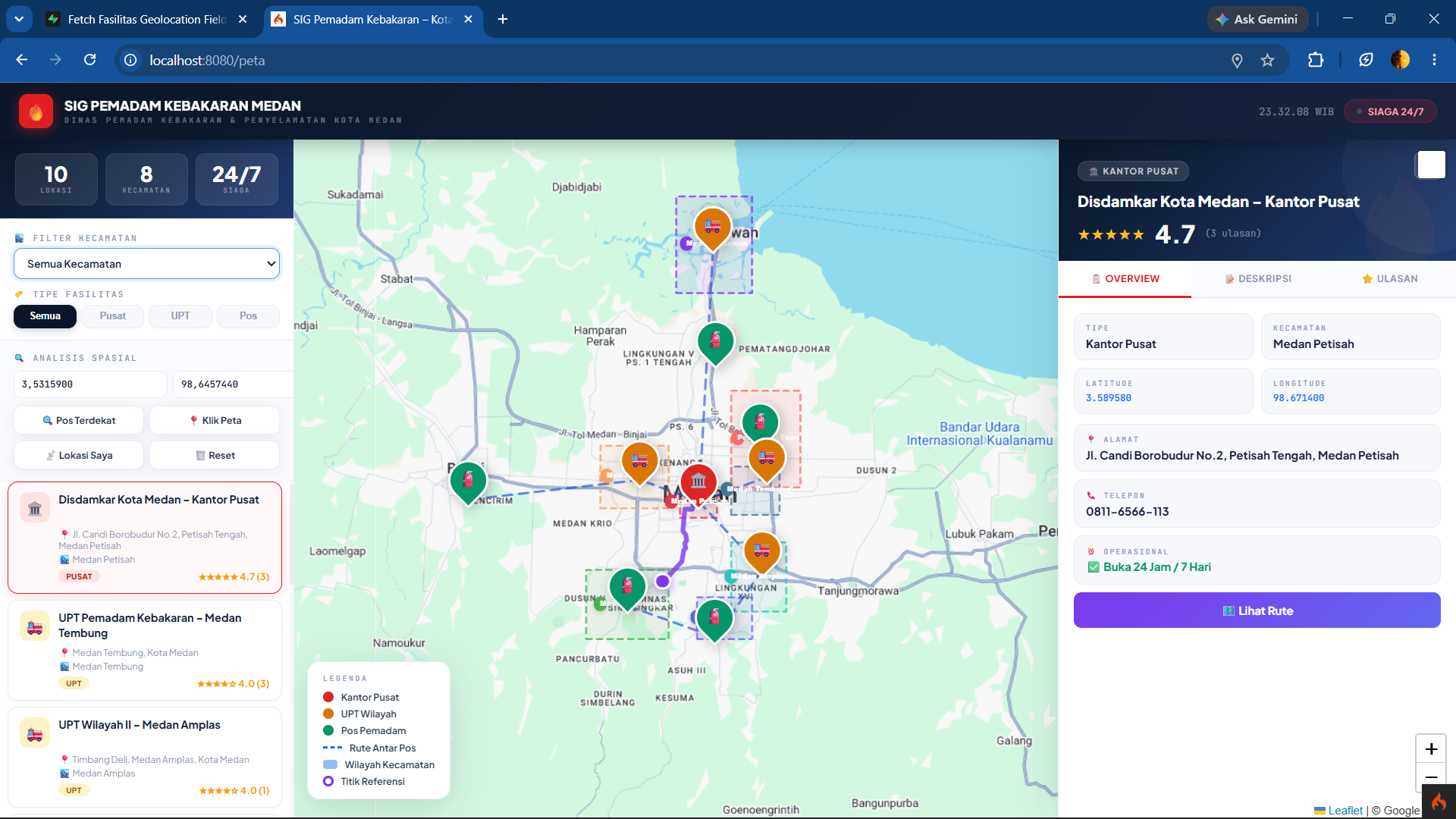 Screenshot 2 dari project Sistem Informasi Geografis Pemetaan Pemadam Kebakaran Daerah Medan