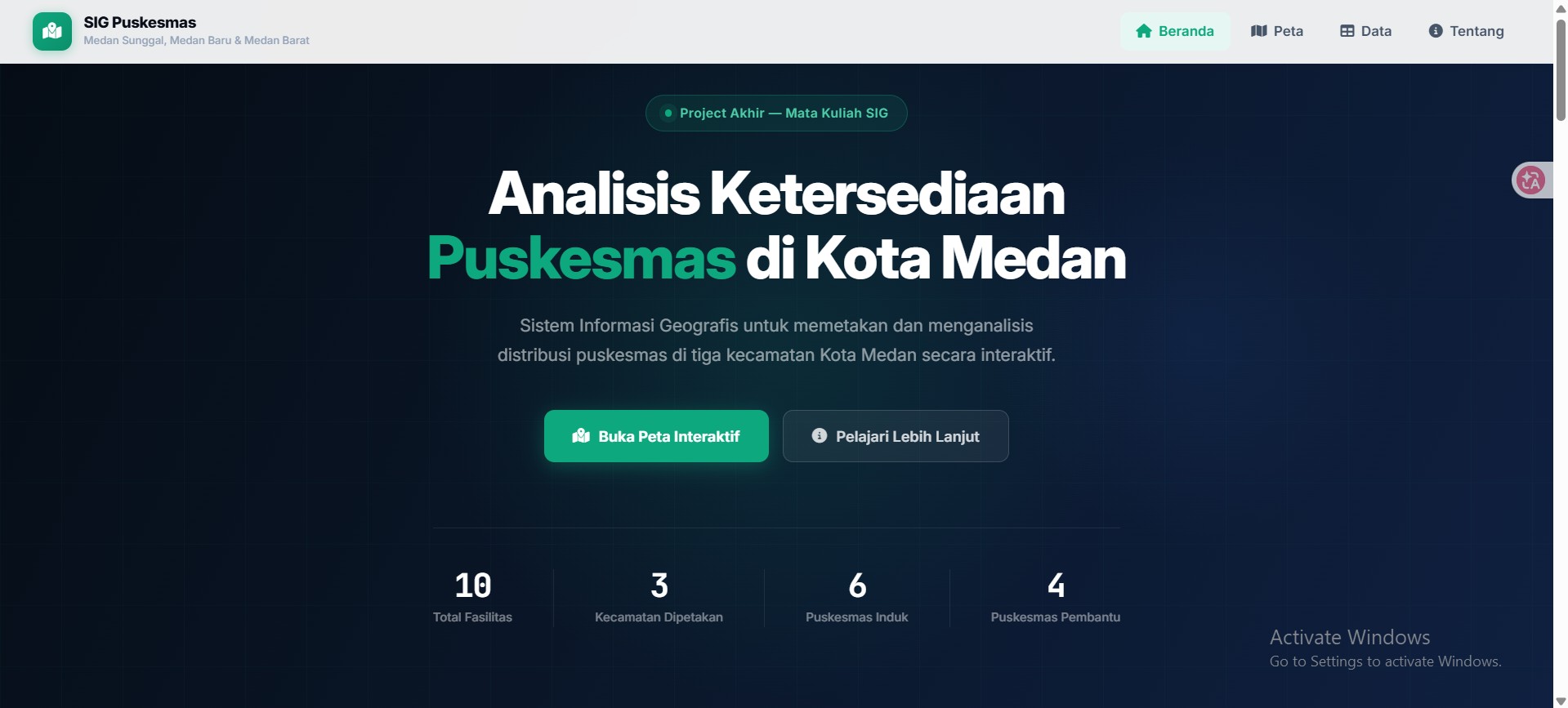 Thumbnail Analisis Ketersediaan Dan Jangkauan Pelayanan Puskesmas Di Kecamatan Medan Sunggal, Medan Baru, dan Medan Barat Menggunakan Sistem Informasi Geografis