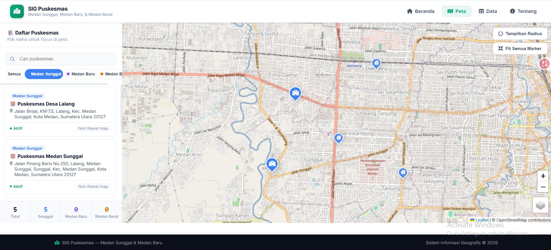 Screenshot 10 dari project Analisis Ketersediaan Dan Jangkauan Pelayanan Puskesmas Di Kecamatan Medan Sunggal, Medan Baru, dan Medan Barat Menggunakan Sistem Informasi Geografis
