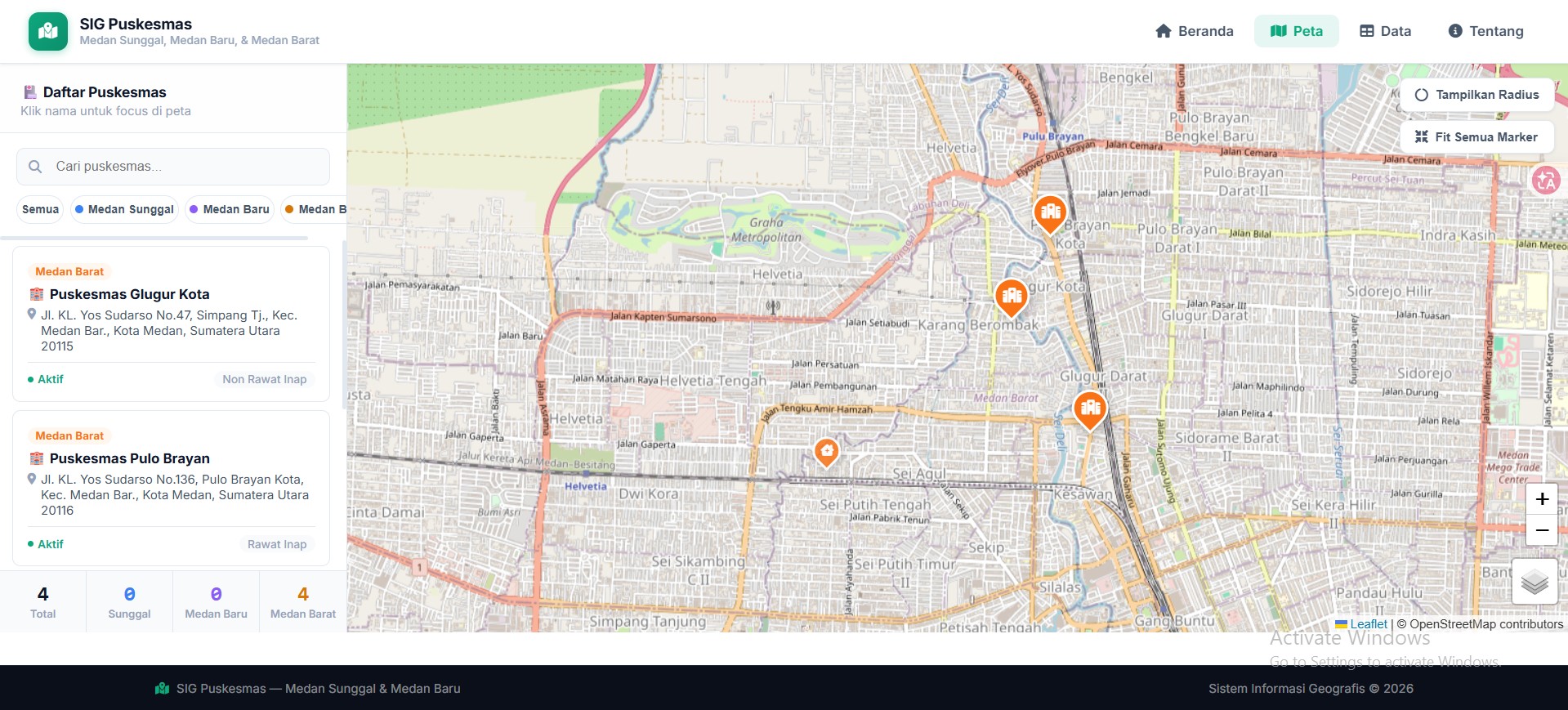 Screenshot 12 dari project Analisis Ketersediaan Dan Jangkauan Pelayanan Puskesmas Di Kecamatan Medan Sunggal, Medan Baru, dan Medan Barat Menggunakan Sistem Informasi Geografis