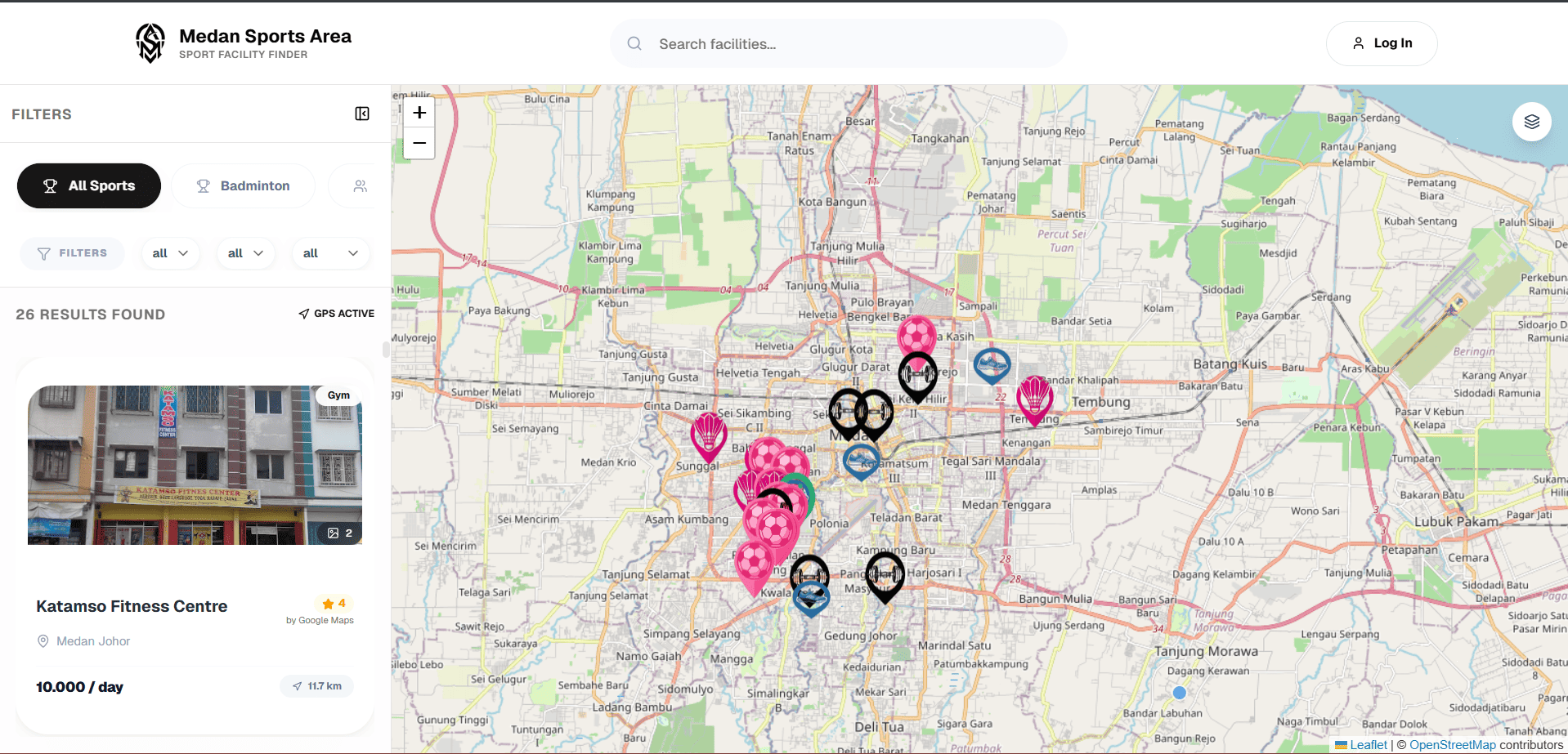 Screenshot 1 dari project SISTEM INFORMASI GEOGRAFIS PEMETAAN TEMPAT OLAHRAGA DI KOTA MEDAN