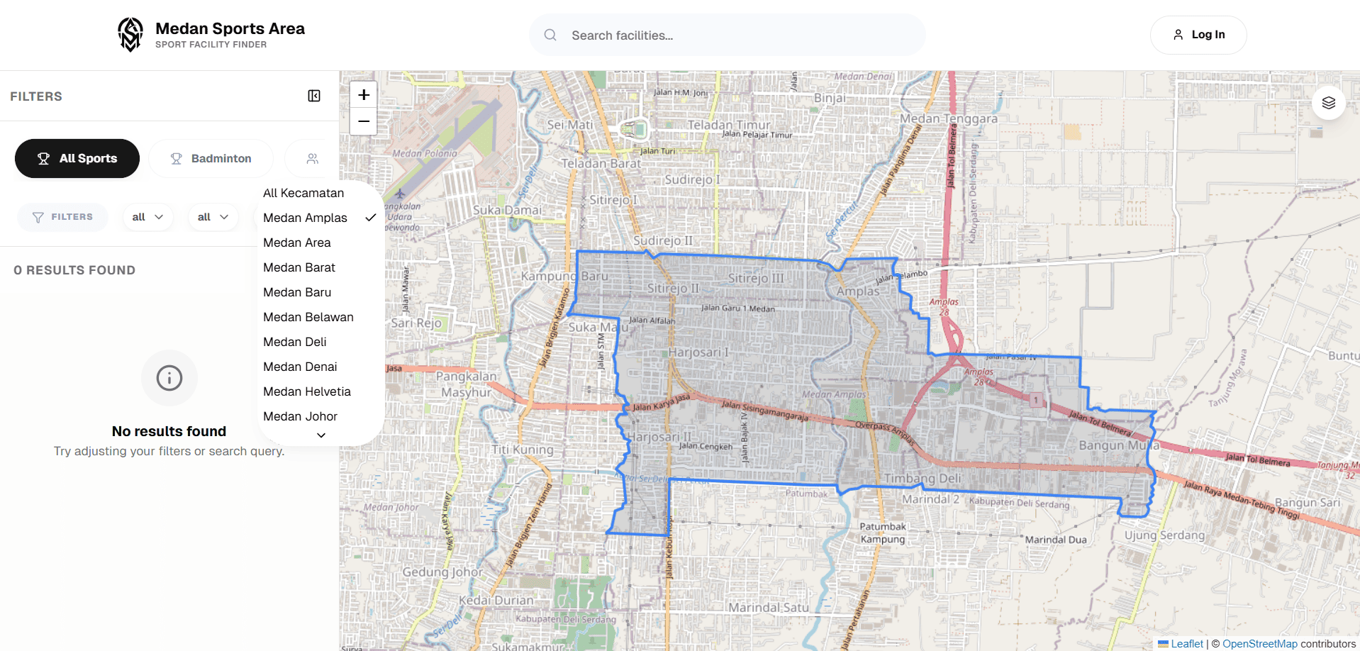 Screenshot 2 dari project SISTEM INFORMASI GEOGRAFIS PEMETAAN TEMPAT OLAHRAGA DI KOTA MEDAN