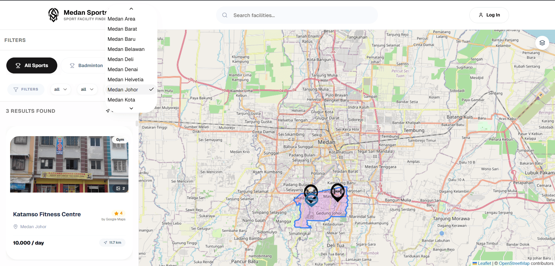 Screenshot 3 dari project SISTEM INFORMASI GEOGRAFIS PEMETAAN TEMPAT OLAHRAGA DI KOTA MEDAN
