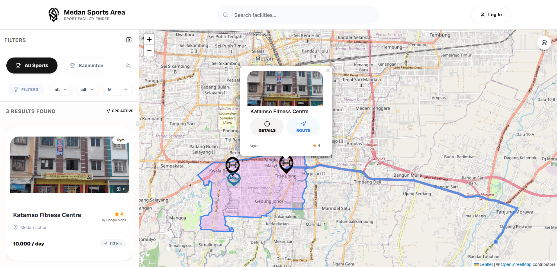 Screenshot 4 dari project SISTEM INFORMASI GEOGRAFIS PEMETAAN TEMPAT OLAHRAGA DI KOTA MEDAN