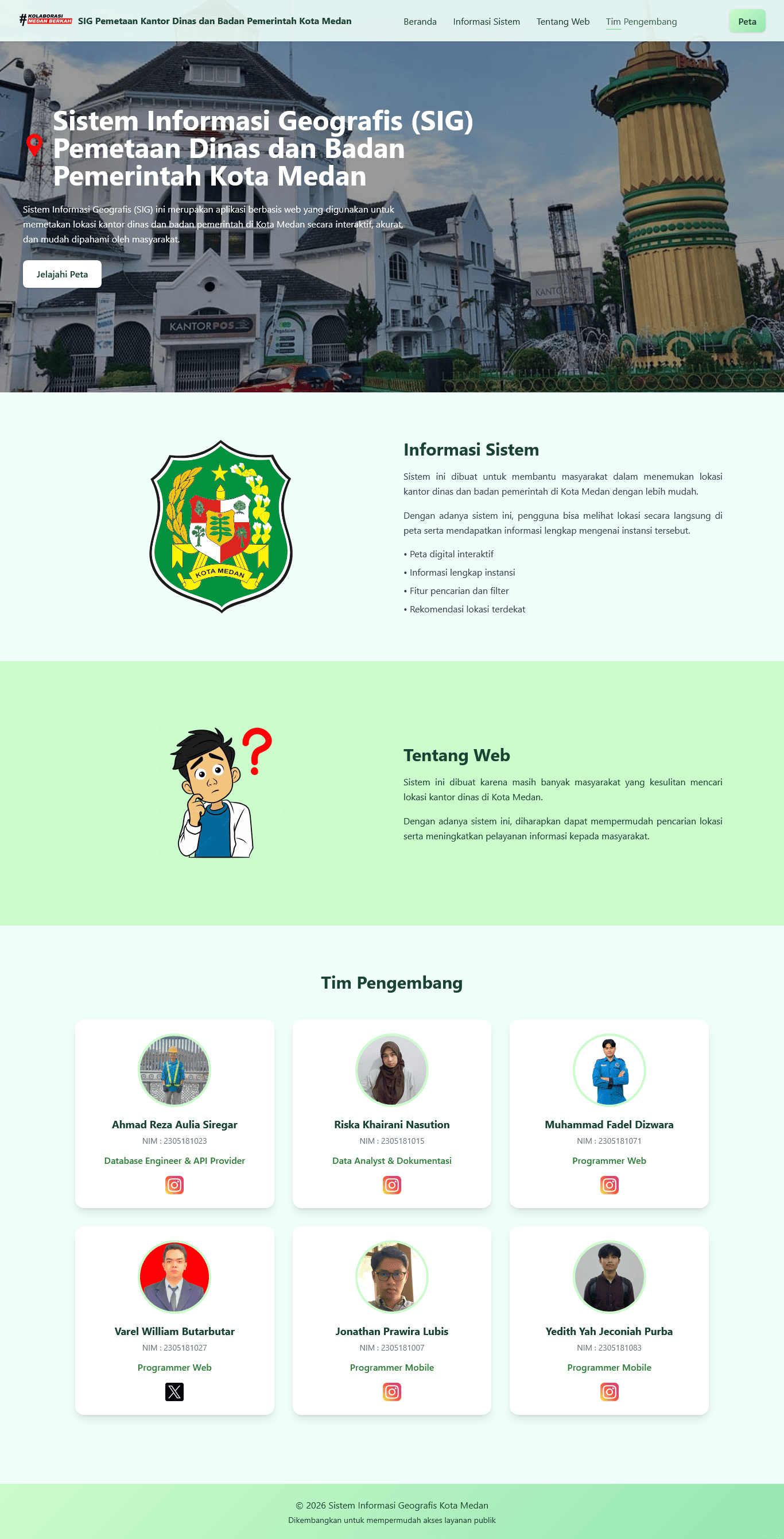 Screenshot 1 dari project Sistem Informasi Geografis (SIG) Pemetaan Kantor Dinas dan Badan Pemerintah Kota Medan
