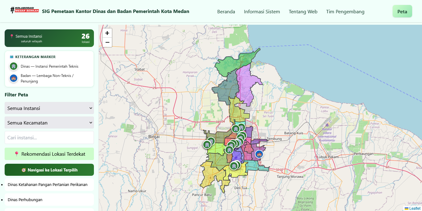 Screenshot 2 dari project Sistem Informasi Geografis (SIG) Pemetaan Kantor Dinas dan Badan Pemerintah Kota Medan