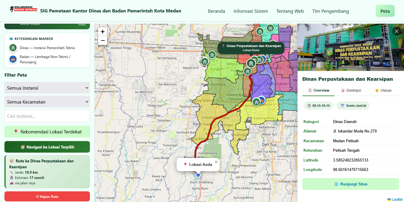 Screenshot 4 dari project Sistem Informasi Geografis (SIG) Pemetaan Kantor Dinas dan Badan Pemerintah Kota Medan