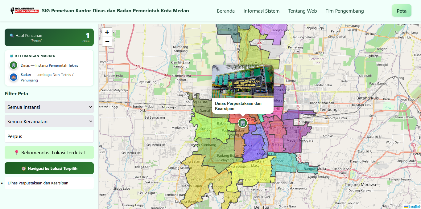 Screenshot 8 dari project Sistem Informasi Geografis (SIG) Pemetaan Kantor Dinas dan Badan Pemerintah Kota Medan