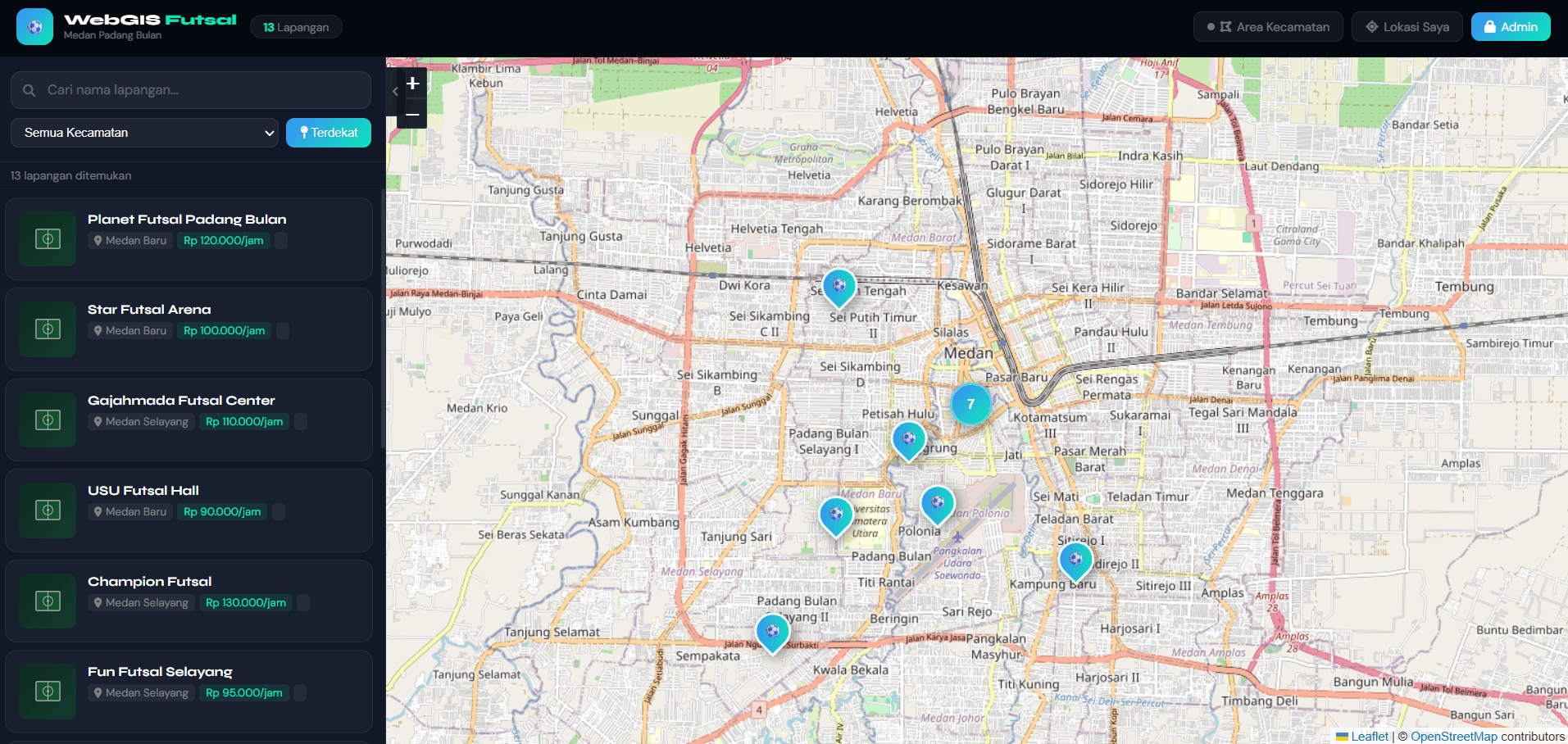 Screenshot 6 dari project PENGEMBANGAN SISTEM INFORMASI GEOGRAFIS (WebGIS) PEMETAAN LAPANGAN FUTSAL TERDEKAT DI WILAYAH PADANG BULAN, KOTA MEDAN