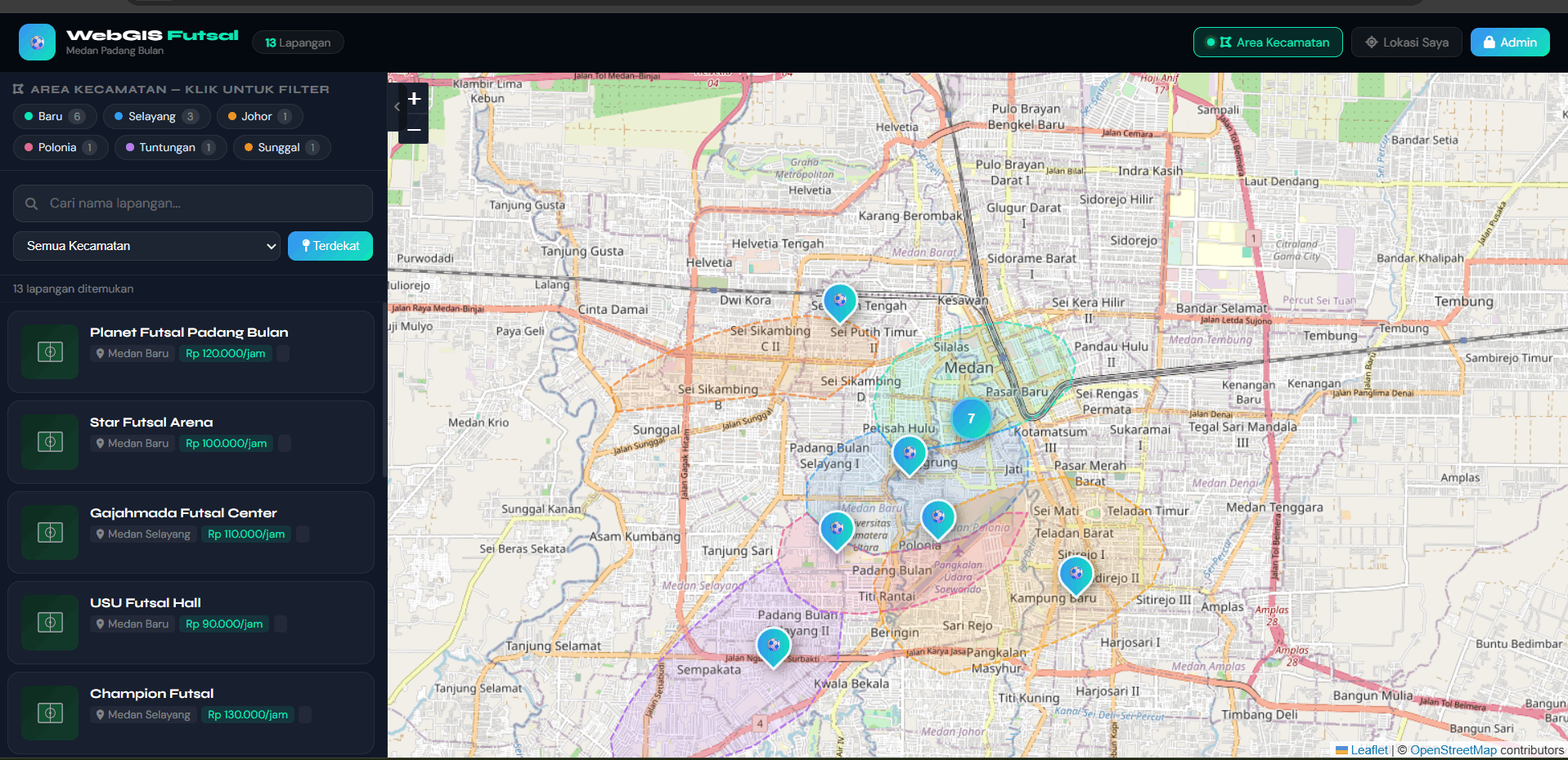 Screenshot 7 dari project PENGEMBANGAN SISTEM INFORMASI GEOGRAFIS (WebGIS) PEMETAAN LAPANGAN FUTSAL TERDEKAT DI WILAYAH PADANG BULAN, KOTA MEDAN
