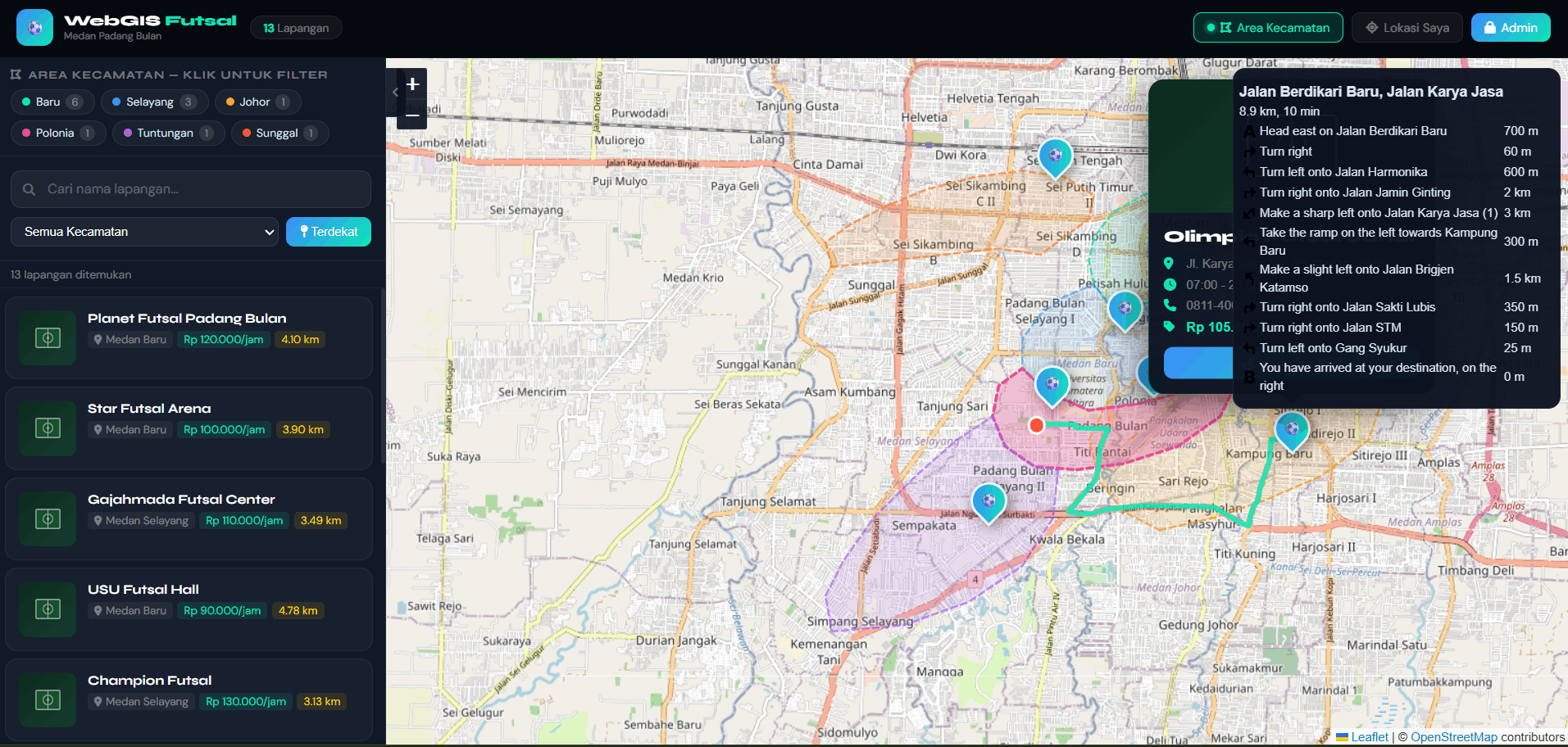 Screenshot 8 dari project PENGEMBANGAN SISTEM INFORMASI GEOGRAFIS (WebGIS) PEMETAAN LAPANGAN FUTSAL TERDEKAT DI WILAYAH PADANG BULAN, KOTA MEDAN