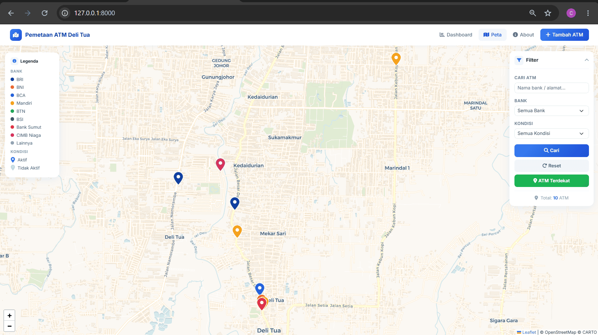 Screenshot 1 dari project Sistem Informasi Geografis Pemetaan ATM Kecamatan Deli Tua