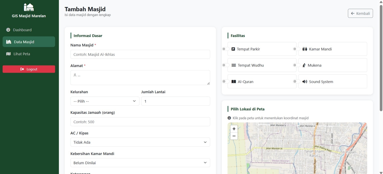 Screenshot 5 dari project Sistem Informasi Geografis Persebaran Masjid di Kecamatan Medan Marelan