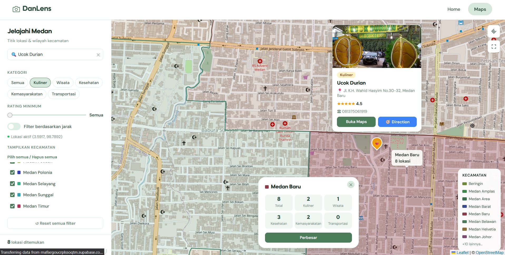 Screenshot 4 dari project Sistem Informasi Geografis (SIG) Pemetaan Lokasi Penting di Kota Medan Berbasis Website dan Mobile (DanLens)