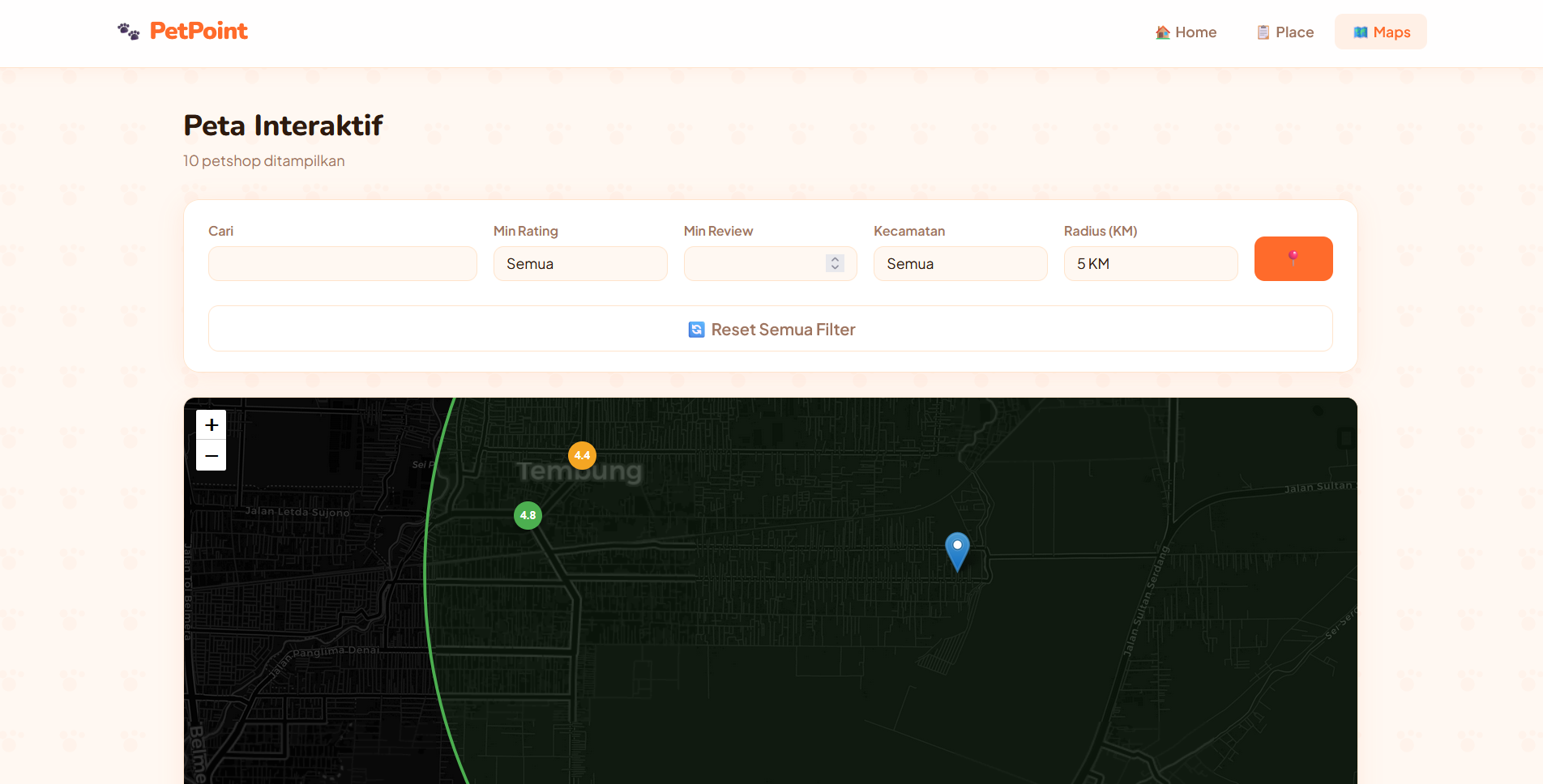 Screenshot 2 dari project SISTEM INFORMASI GEOGRAFIS PERSEBARAN TOKO  HEWAN DI KOTA TEMBUNG