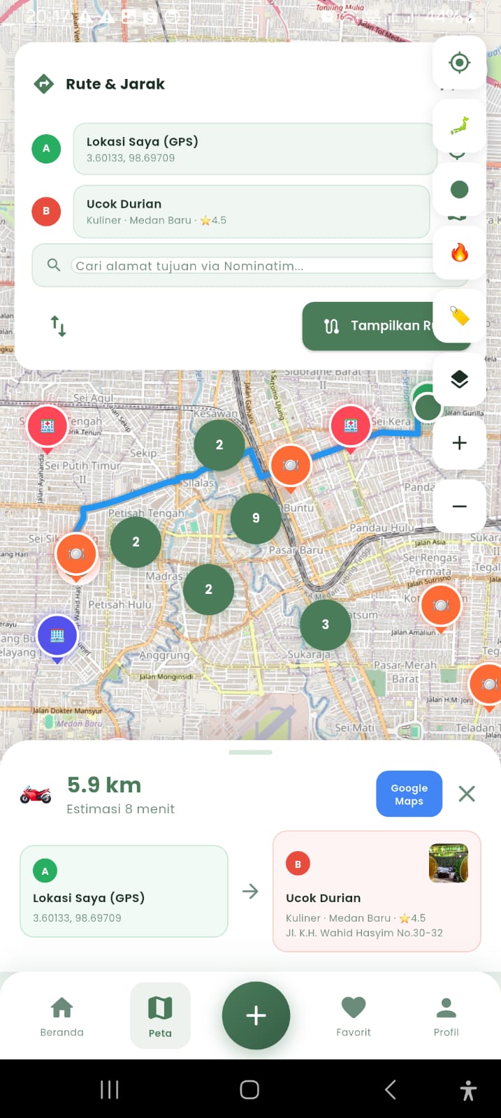 Screenshot 5 dari project Sistem Informasi Geografis (SIG) Pemetaan Lokasi Penting di Kota Medan Berbasis Mobile (DanLens)